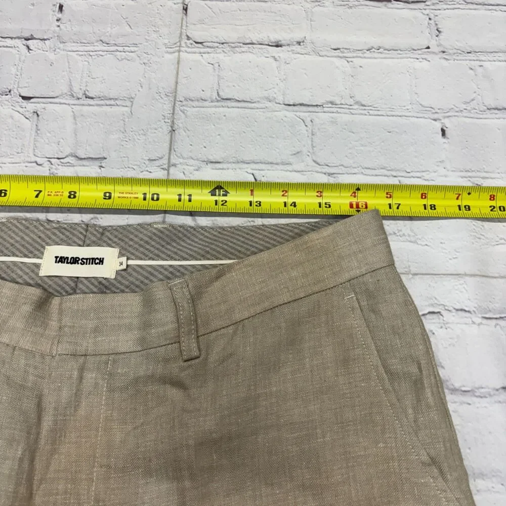 Taylor Stitch Men 100% Linen Flat Front Pants Size 34 Beige Unhemmed C129 -6